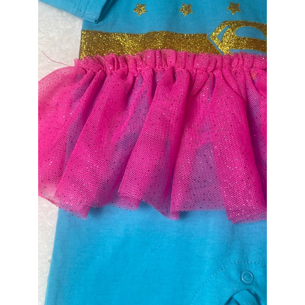 Girls Supergirl Footie 6-9 Months Blue Pink Glitter tutu - Picture 3 of 6